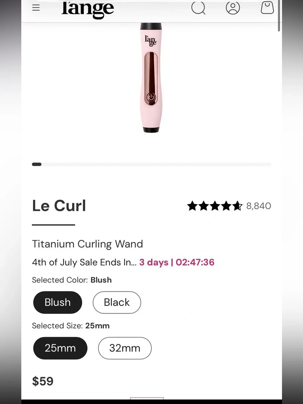 NEW in Box! L'ange Le Curl 25mm titanium curling waving wand iron in blush pink